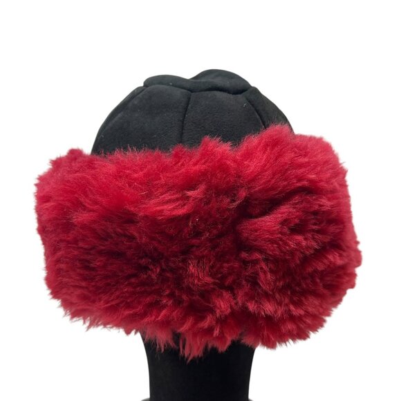 The Sheepskin Company Hat Cap Size 7 1/2 Red Black Outdoor Winter Fur UK Made NW - Picture 4 of 10
